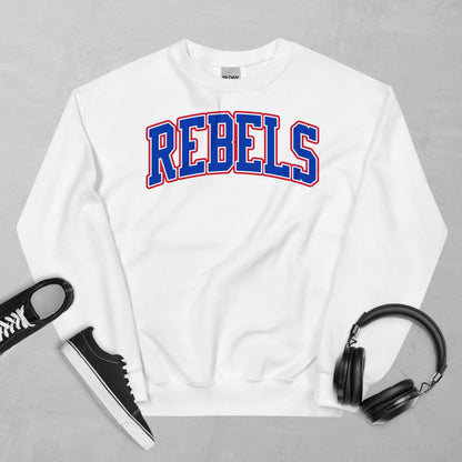 Tri-Color Rebels Arched Varsity Crewneck