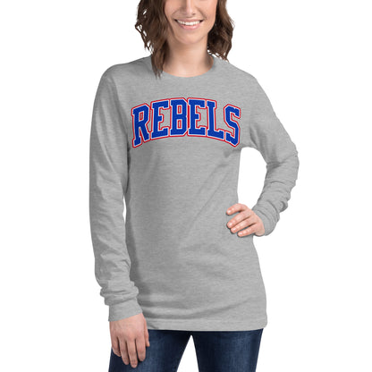 Tri-Color Arched Rebels Varsity - Bella Canvas Long Sleeve