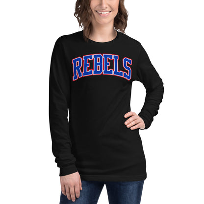 Tri-Color Arched Rebels Varsity - Bella Canvas Long Sleeve