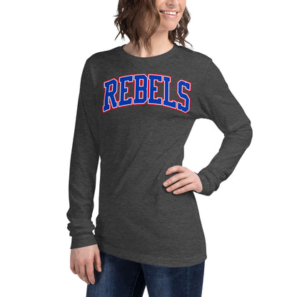 Tri-Color Arched Rebels Varsity - Bella Canvas Long Sleeve