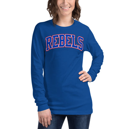 Tri-Color Arched Rebels Varsity - Bella Canvas Long Sleeve