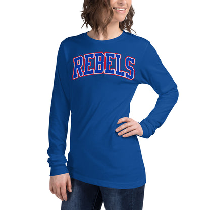 Tri-Color Arched Rebels Varsity - Bella Canvas Long Sleeve