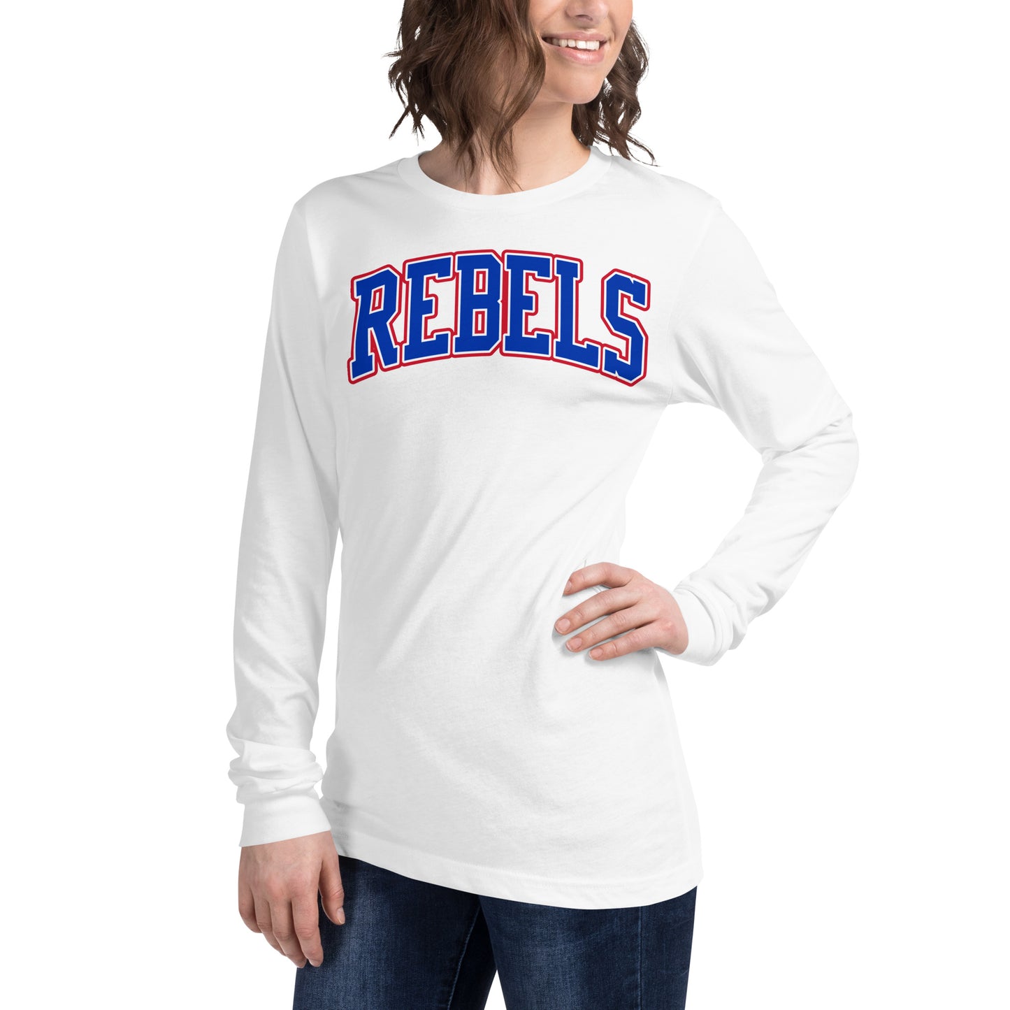 Tri-Color Arched Rebels Varsity - Bella Canvas Long Sleeve
