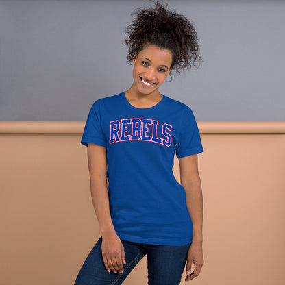 Tri-Color Rebels Arched Varsity - Bella Canvas Tee