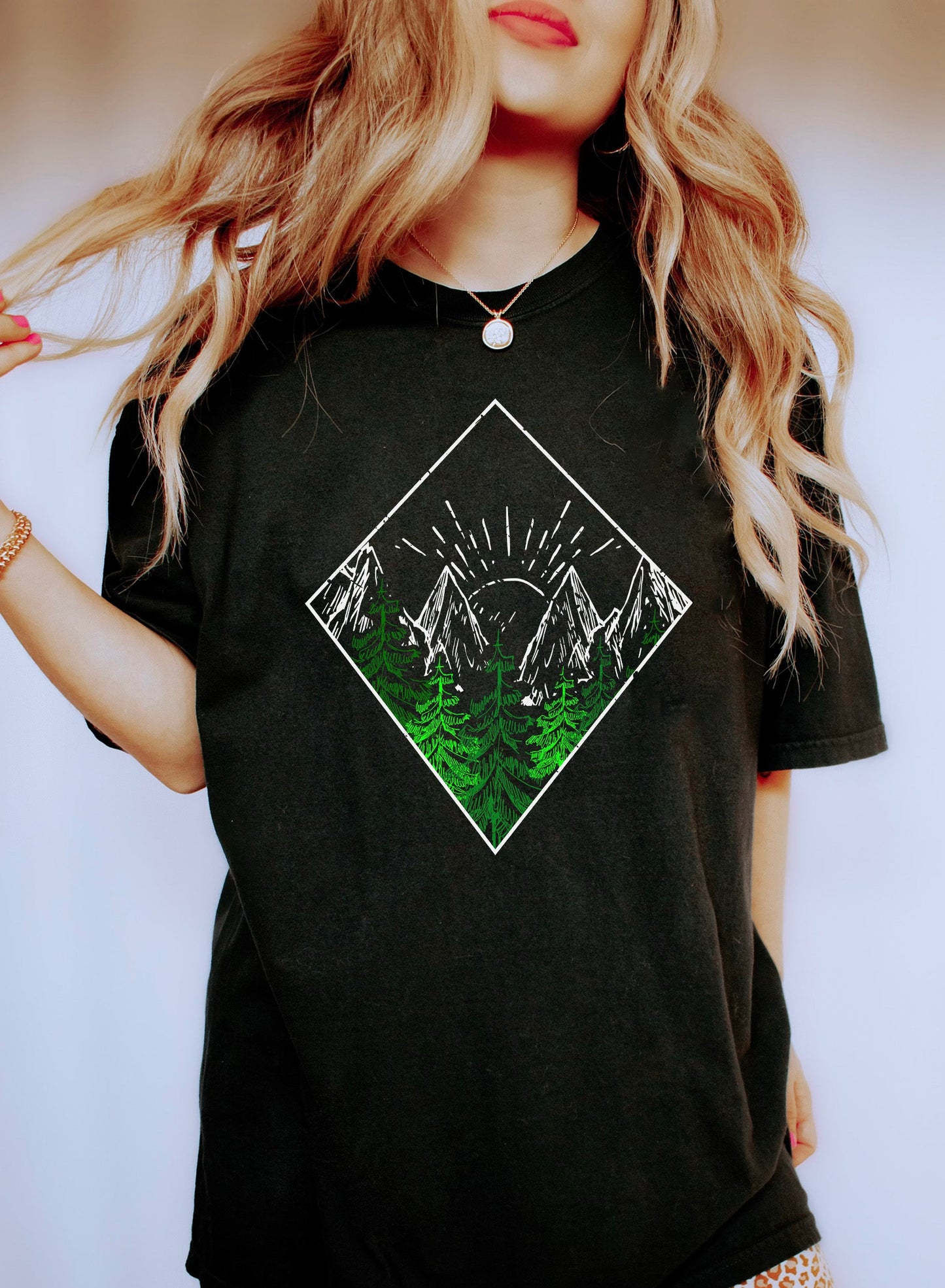 Pine Trees and Mountain View Nature Comfort Colors Tshirt