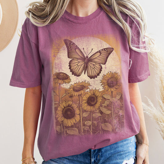 Vintage Butterfly Sunflowers Comfort Colors Tshirt